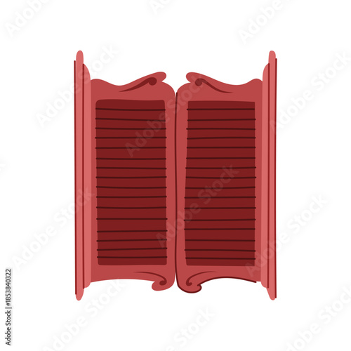 Red swinging louvered saloon doors symbolizing a classic wild west bar entrance with an aged, traditional design, depicting retro western culture and historic frontier appeal