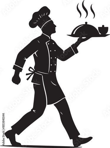 Professional Chef Serving Steaming Meal Icon Logo Design