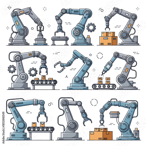 Robotic Arm Assembly Line Automated Manufacturing and Industrial Automation.