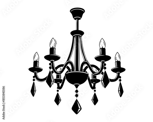 Chandelier Black and White Line Art Illustration