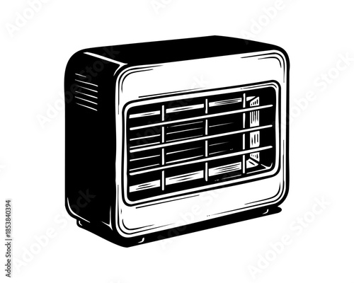 Portable Heater Black and White Line Art Illustration