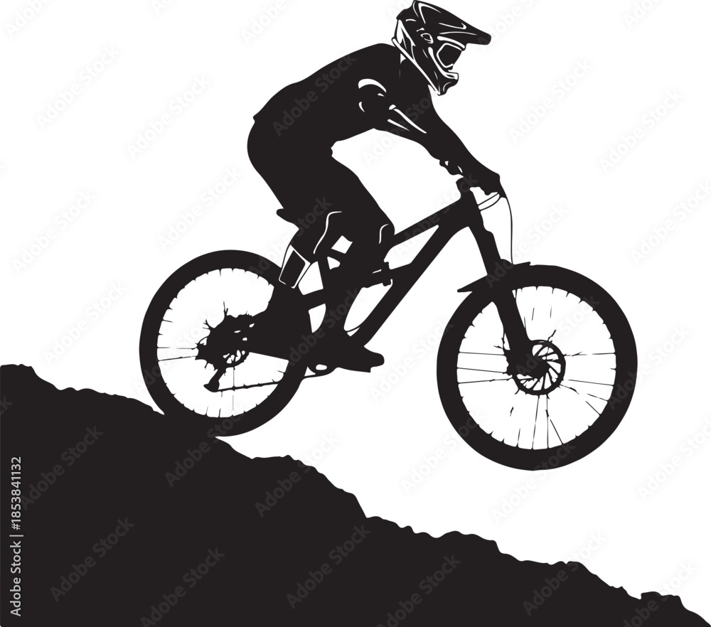 Fototapeta premium Downhill Mountain Biker Silhouette Illustration Riding a Steep Slope