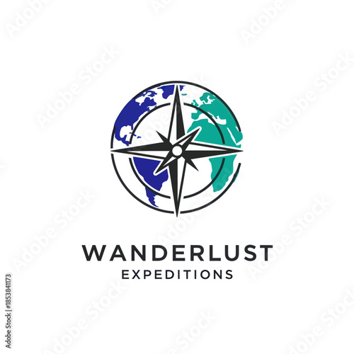 Wanderlust Expeditions Logo - Globe, Compass, Travel, Adventure, Exploration, and Global Journeys.