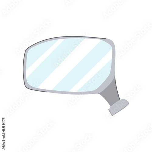 Car side mirror icon showing rear view and reflection for improved visibility and driving safety, simple flat vector illustration ideal for automotive, travel, and transport concepts