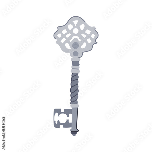 Ornate skeleton key featuring an intricate design, symbolizing access, solution, security, vintage aesthetics, and unlocking possibilities on a clean white background
