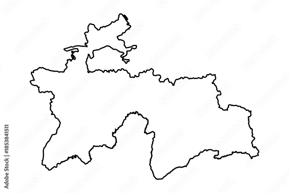 Fototapeta premium Black Outline Sketch Map of Tajikistan Country
