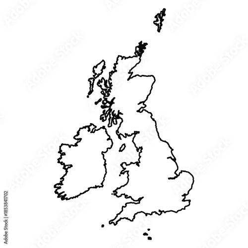 Black Outline Sketch Map of United Kingdom Country