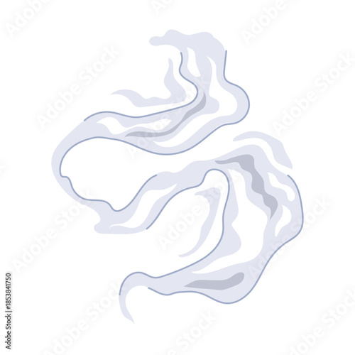 Stylized cartoon vapor rising or evaporating, creating an abstract wavy cloud of light gray smoke or steam on a white background, representing pollution or effervescent action