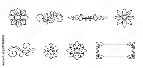 Elegant floral and ornamental design elements on dark background