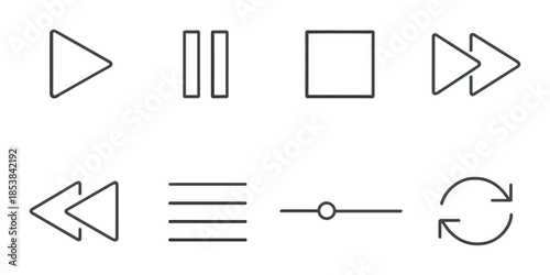 Metallic media control icons set on gray background