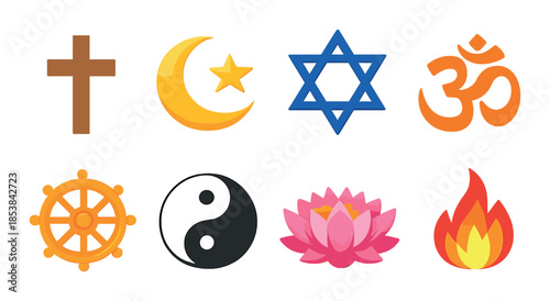 Colorful symbols of world religions and spirituality