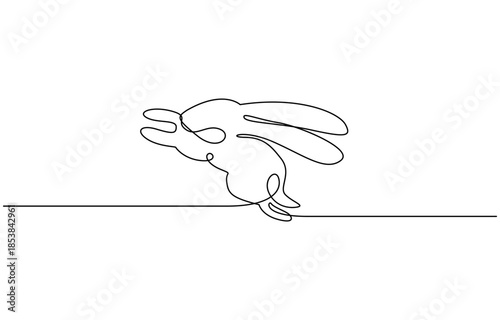 Continuous one thin smooth line simple minimalistic drawing of a simple easter rabbit on transparent background