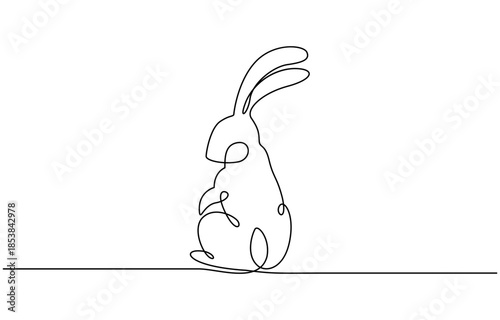 Continuous one thin smooth line simple minimalistic drawing of a simple easter rabbit on transparent background