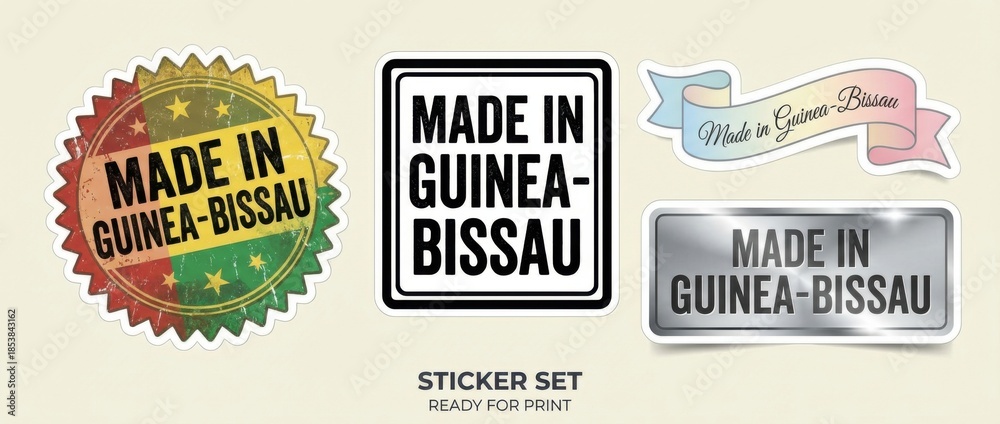 Obraz premium made in guinea-bissau sticker set featuring multiple badge and label designs with the text made in guinea-bissau