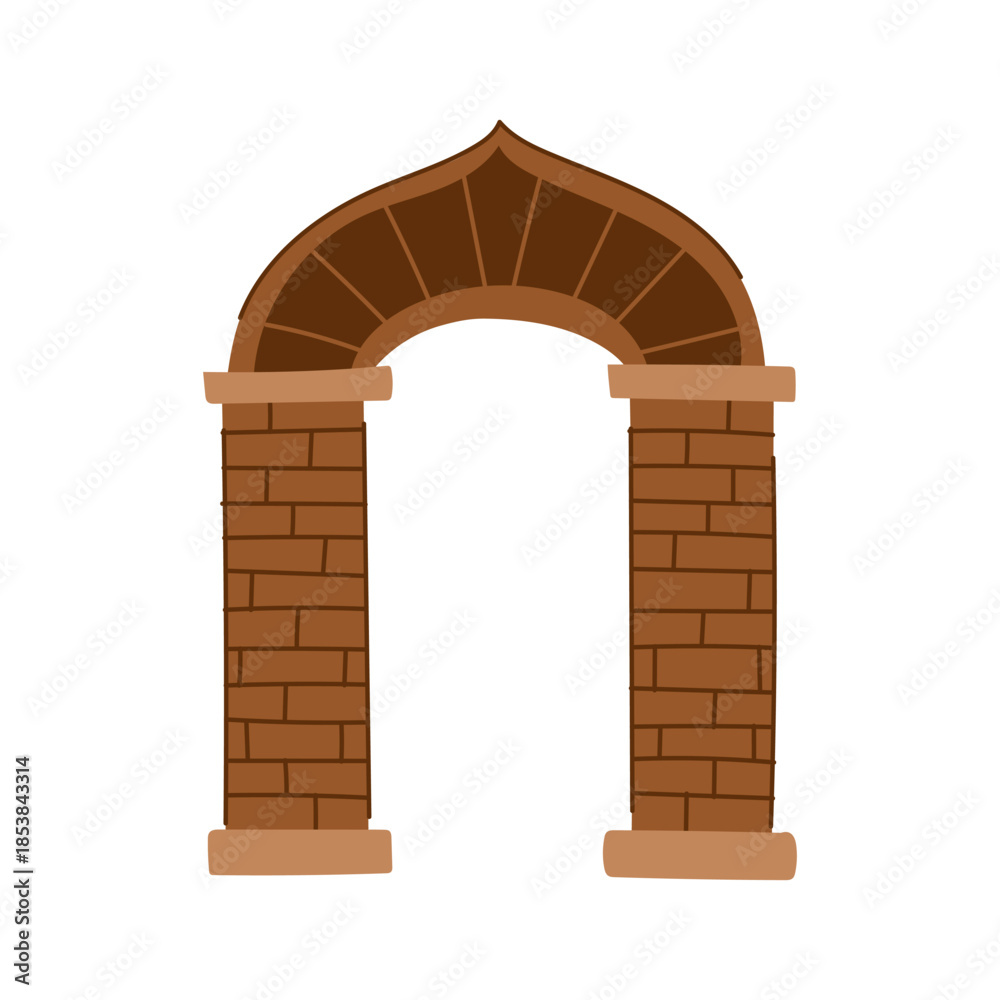 Naklejka premium Stone archway structure on white background, flat vector illustration symbolizing entrance, passage, portal, framework, and historic architecture for design and concept use