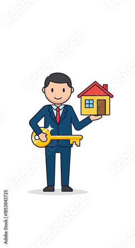 Real Estate Agent Holding House and Key.