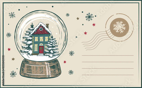 Vintage Christmas and new year postcard with stamps	
