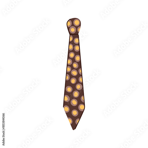 Brown polka dot tie in yellow and brown tones, classic men s neckwear symbolizing formal business attire, retro inspired fashion accessory on white background