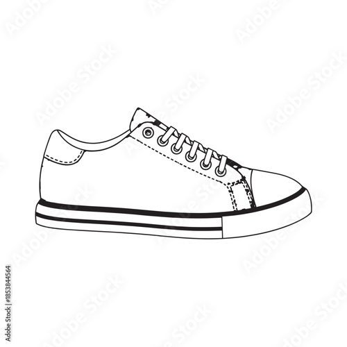 Minimal line drawing of a casual sneaker in profile outline with simple monochrome details.