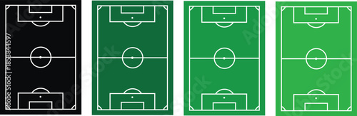 Football and Soccer Field Vector Illustration – Green and Outline Pitch Design, Stadium Layout, Match and League Scheme Icon SetWeb