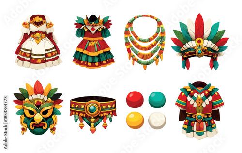 Colorful traditional aztec clothing and accessories display
