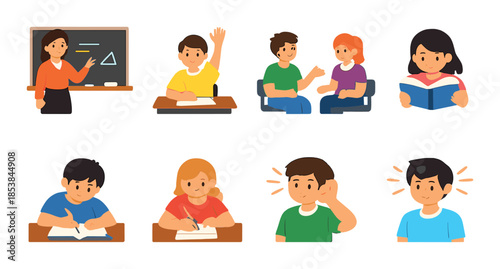 Illustration of diverse classroom activities with children learning and engaging