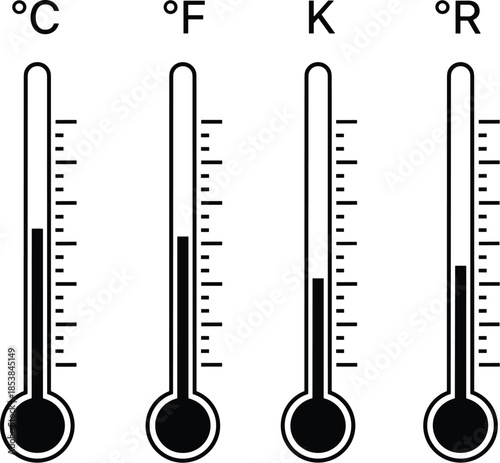 Temperature comparison, Celsius, Fahrenheit, Kelvin, Rankine, scientific measurement, thermometers, physics, heat scale, unit conversion, climate, data visualization, education