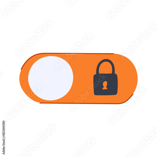 User interface element depicting a secured padlock on an orange toggle switch, representing a locked state for privacy, security, and restricted access in digital settings and applications