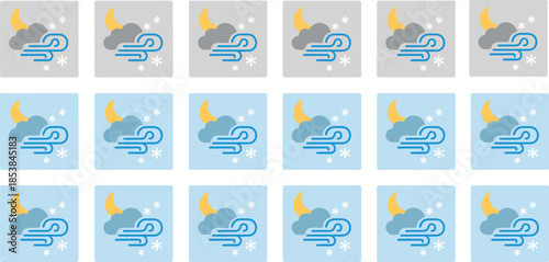 Windy night, snowy weather, moonlight icon, winter forecast, meteorology symbol, cold climate, seasonal design, vector graphic, night snow, atmospheric condition