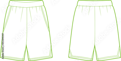 Shorts technical drawing, fashion flat, garment design, clothing template, apparel sketch, textile design, menswear shorts, casual wear, clothing pattern, style illustration