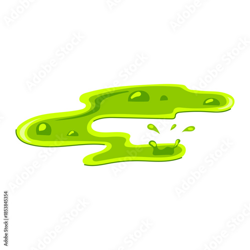 Green toxic liquid puddle showing a spill and dripping drops, creating a hazard representing environmental pollution, chemical waste, and scientific experiment residue