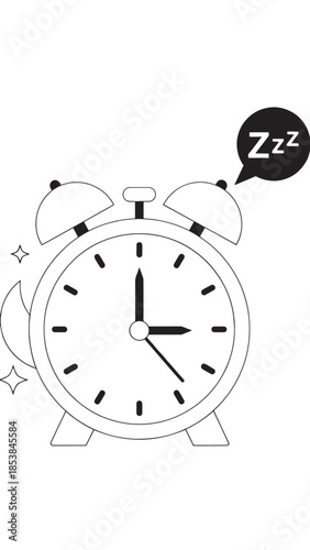 Illustration of a classic alarm clock with a sleep bubble, conveying wakefulness and rest.