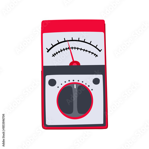Red analog watt meter illustrating electrical power measurement, energy consumption, and circuit testing for efficiency, maintenance, and diagnostics on a white background