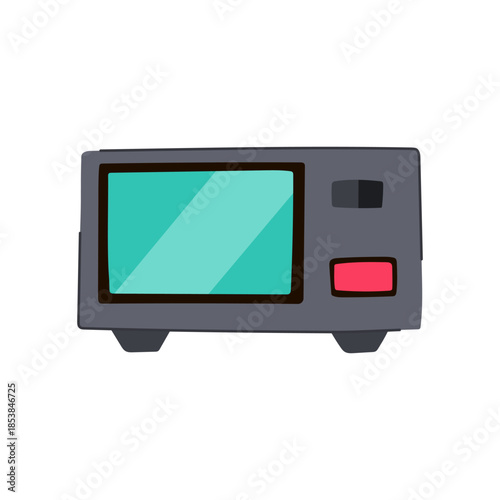 Cartoon illustration depicting an electronic watt meter device showing a screen and control buttons, representing energy monitoring, electricity usage, and modern technology