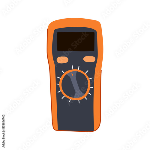 Digital multimeter with blank dark screen, small buttons and prominent rotary mode selector, symbolizing electrical testing, measurement and diagnostic tools for technicians and engineers