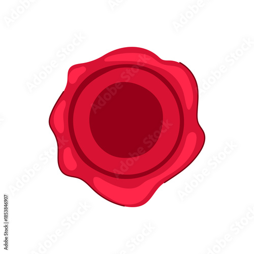 Red wax seal emblem on white background symbolizing confidentiality, authenticity and official approval for documents, letters and certificates conveying trust and vintage authority