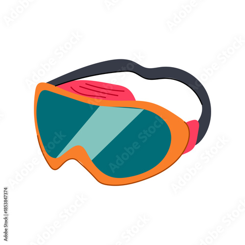 Pair of industrial safety goggles with an orange frame, teal lenses, and a black elastic strap, showcasing essential personal protective equipment for various hazardous tasks