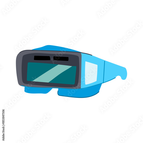 Blue and dark gray goggles presenting an augmented reality or virtual reality display, showing a conceptual vision of technology, digital interaction, and future innovation