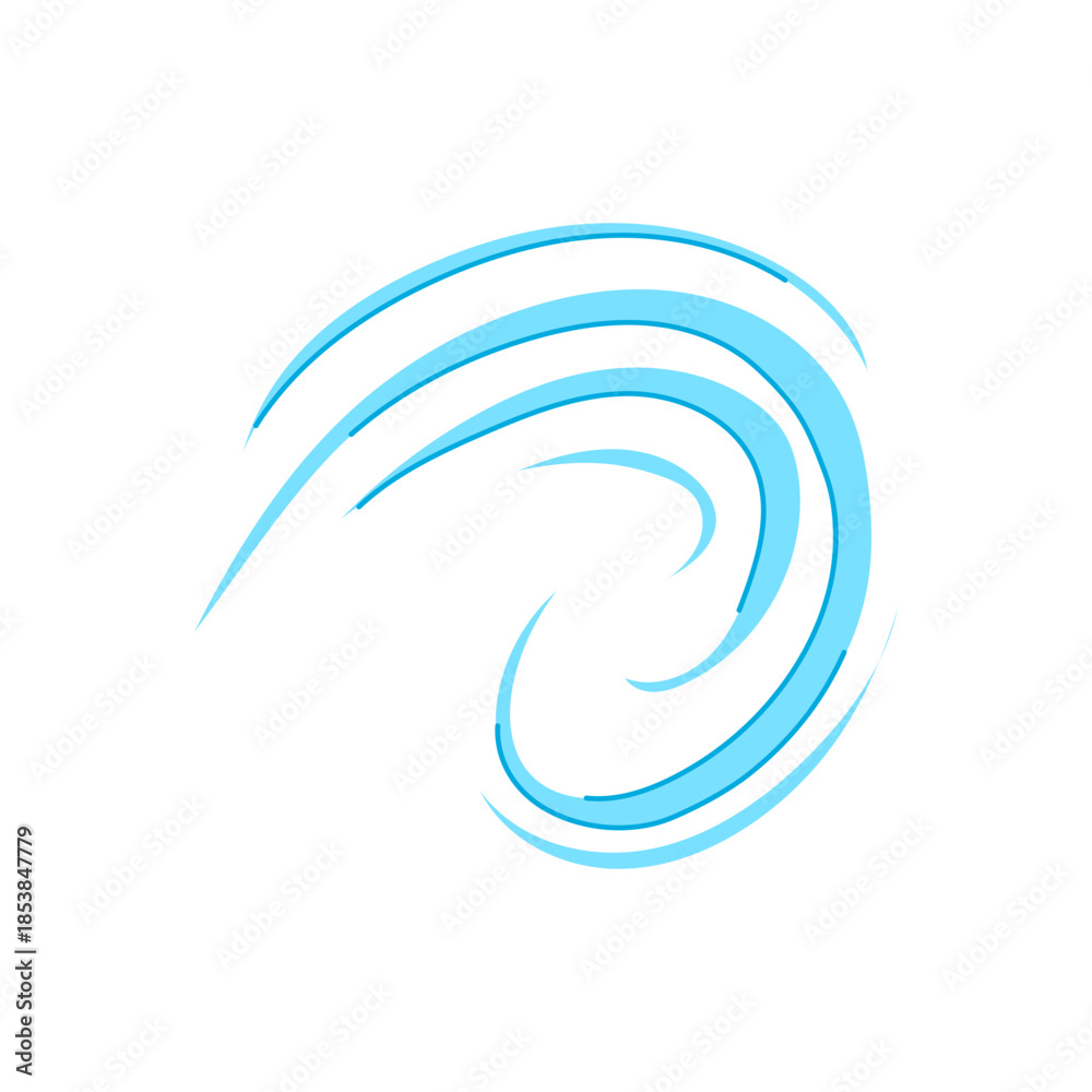 Naklejka premium Blue stylized lines depict a gust of wind, illustrating the powerful movement, dynamic airflow, and abstract concept of speed and energy on a white background