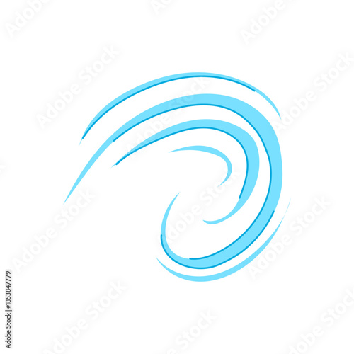 Blue stylized lines depict a gust of wind, illustrating the powerful movement, dynamic airflow, and abstract concept of speed and energy on a white background