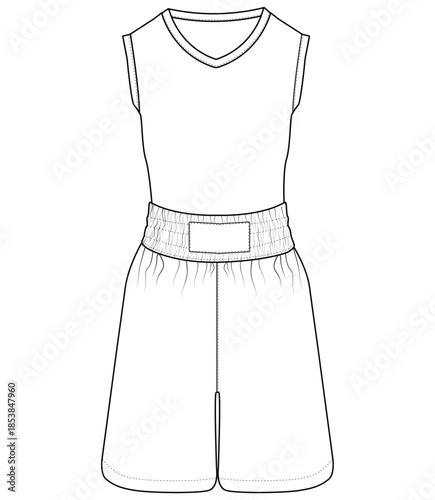 Men Sports Tank Top and Athletic Shorts Technical Flat Vector Mockup Front and Back View