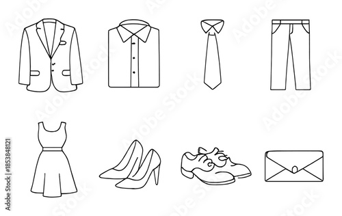Outline icons of formal and casual clothing essentials