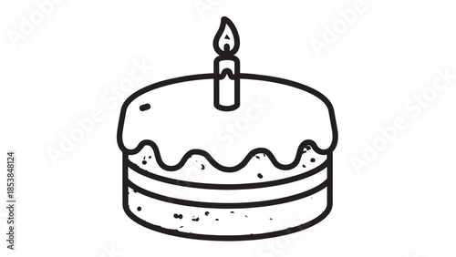 Simple Birthday Cake Illustration with One Candle for Celebration.