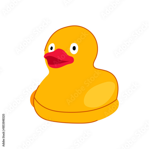 Yellow rubber duck on white background evokes bath time fun and childhood innocence, symbolizing playful hygiene, simple joy, bright minimal design for kids and family themes