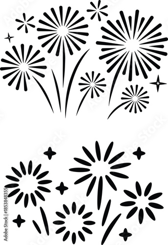 Seamless vector illustration set of black and white floral pattern designs featuring nature elements, winter snowflakes, and decorative spring flower shapes for art texture wallpaper