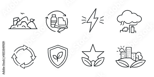 Eco-friendly icons representing recycling, energy, and nature conservation concepts