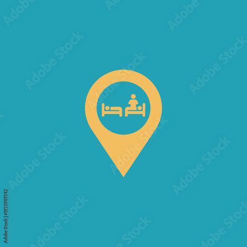 Hotel Location Pin Icon for Accommodation and Travel.