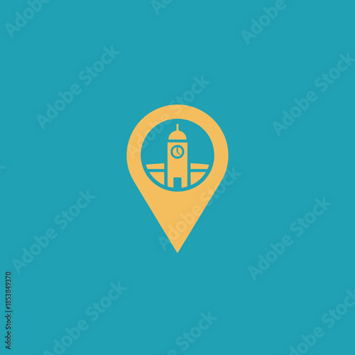 Location Pin Icon with Building Symbol Inside.