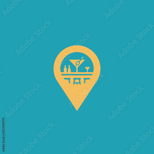 Location Pin Icon with Bar and Drinks.