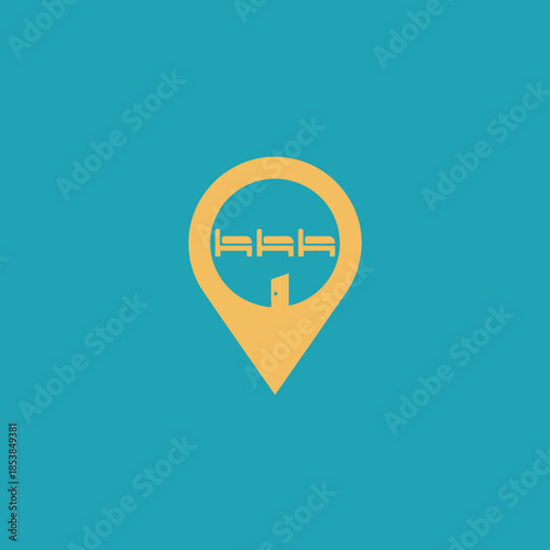 Location Pin Icon with Bridge Symbol Inside.